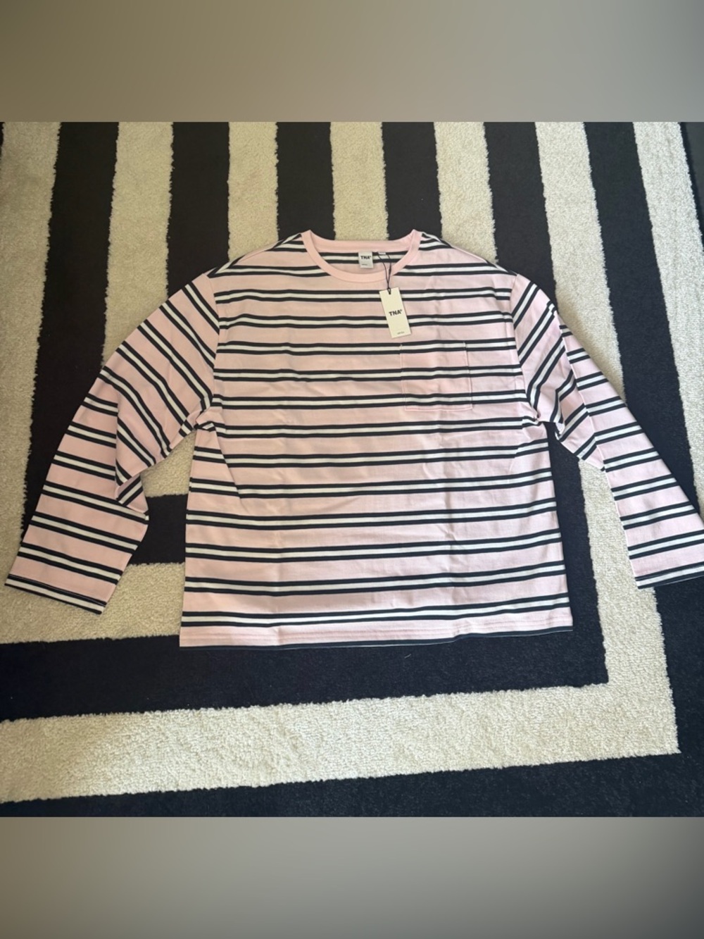 NWT Aritzia Pink & Navy Striped Long-Sleeve Shirt - TNA